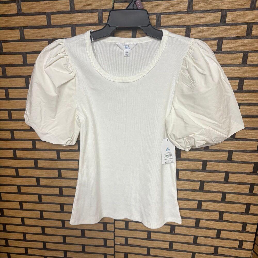 Time And Tru White Puff Sleeve Top Size‎ Small